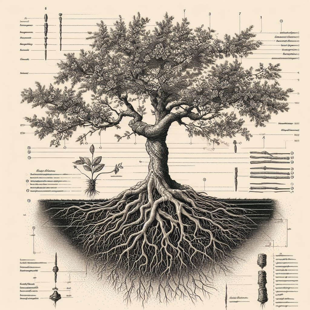 Ein Baum mit Wurzeln symbolisiert das Genogramm